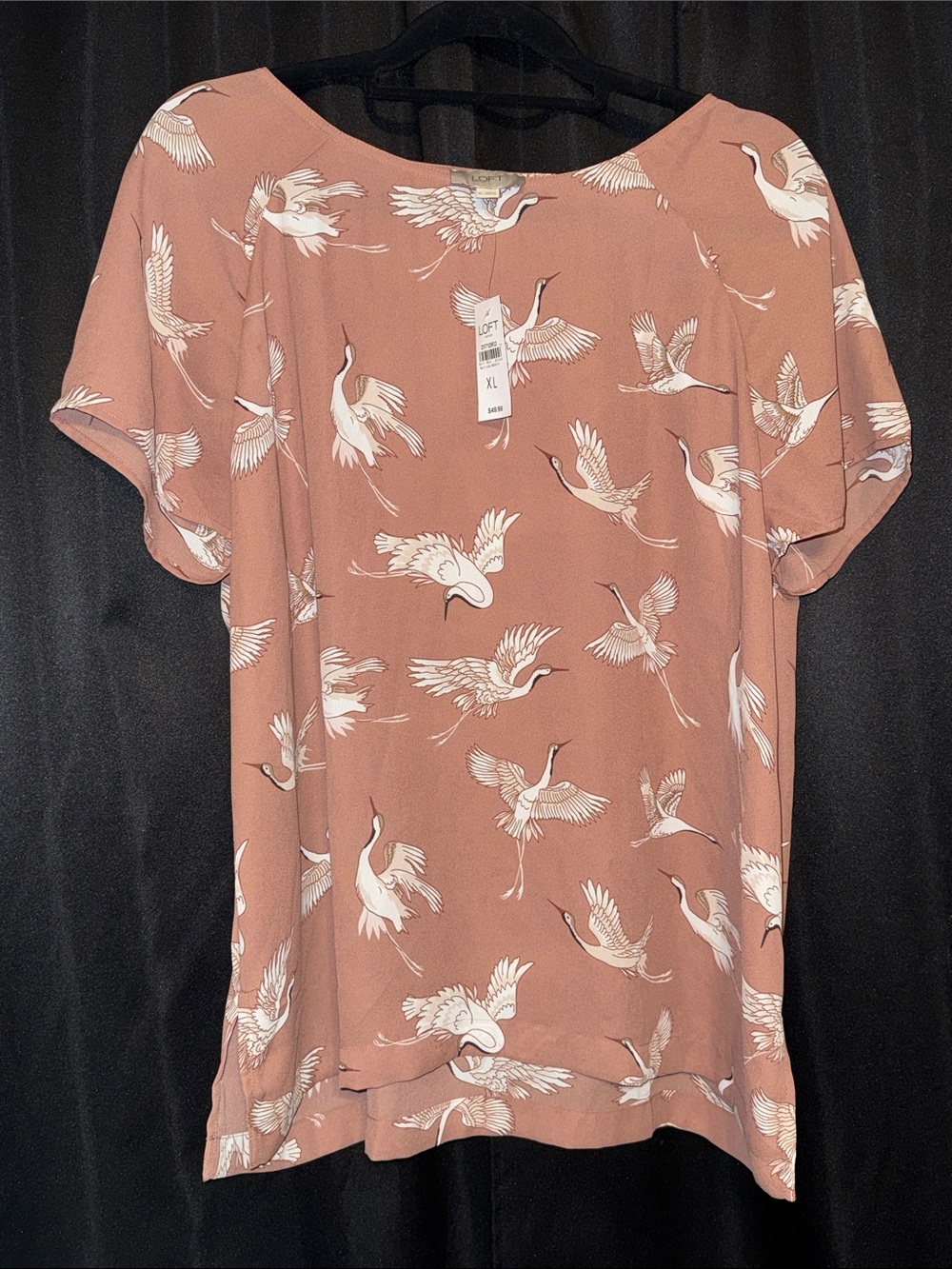 NWT XL Loft Oriental Crane Print - Dusty Rose / Blush Modern Tunic Blouse - Picture 2 of 6